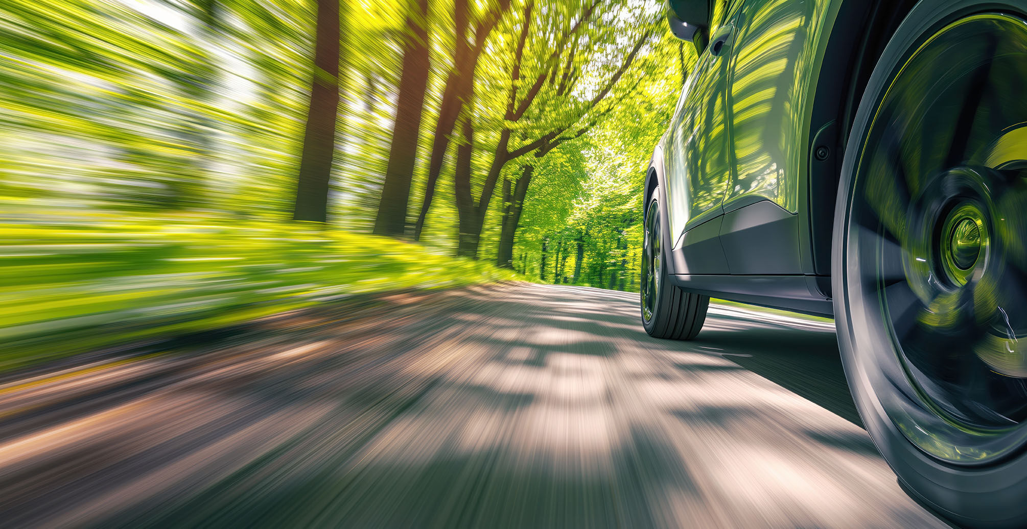 Electric vehicle driving trough greenery