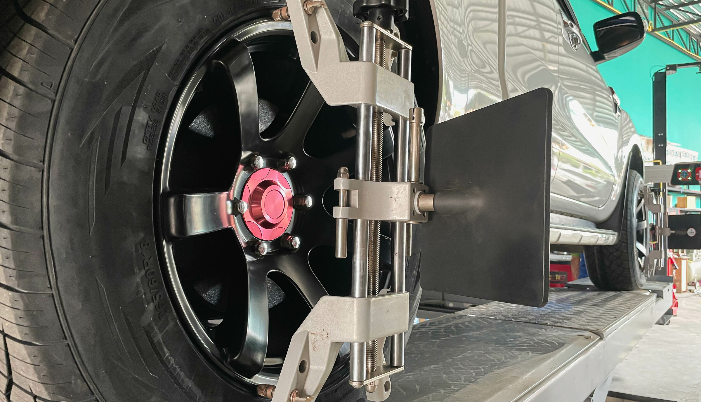 Car Getting a Wheel Alignment