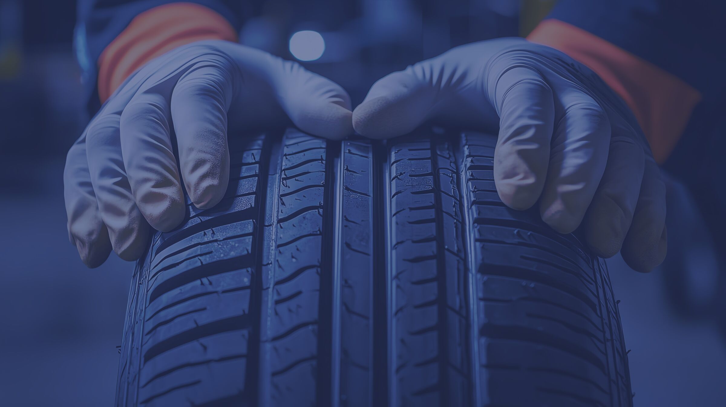 Hands Rolling a New Car Tyre